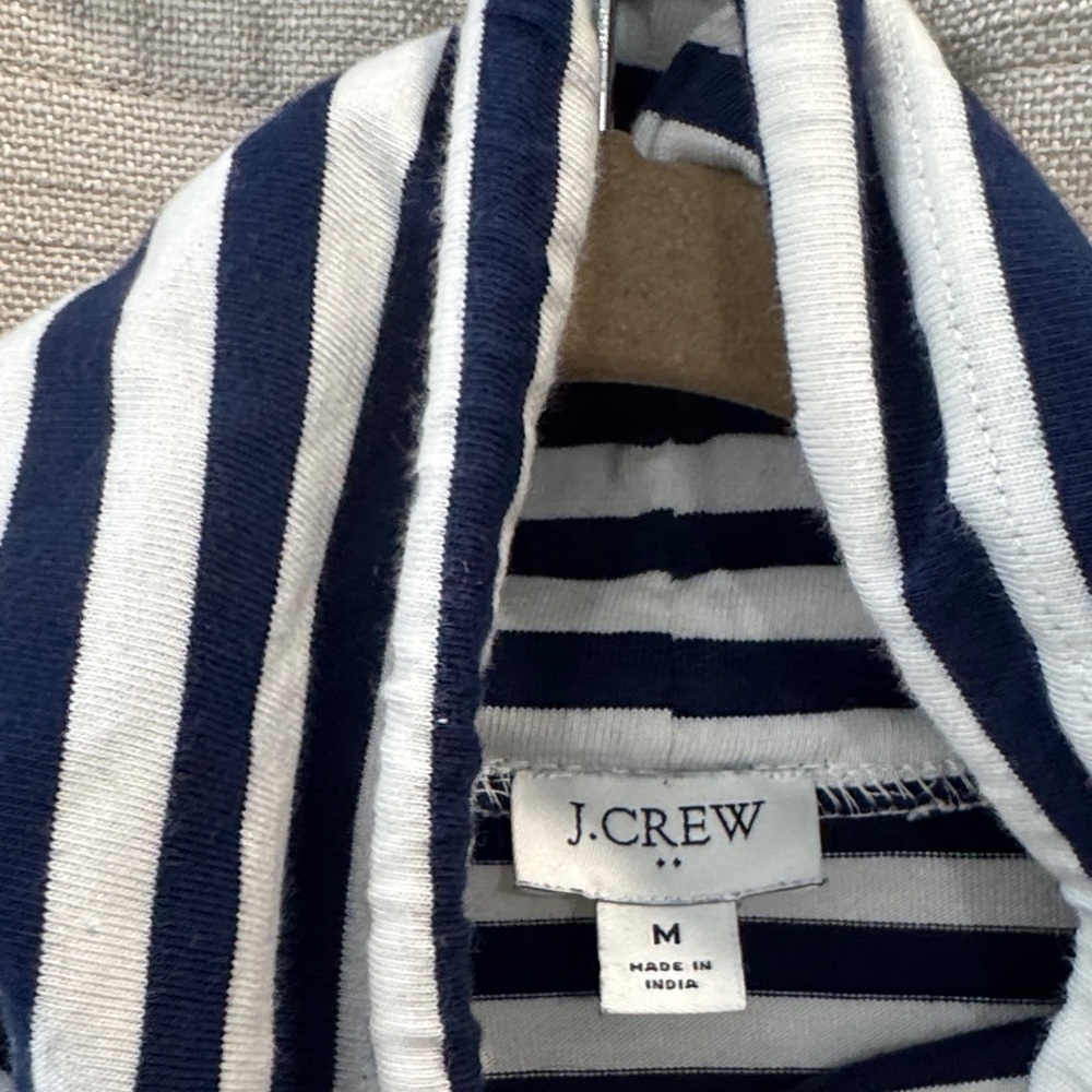 J. Crew Funnel Neck Stripped Blue and White Pullover 100% Cotton Women’s Size M - Picture 2 of 9